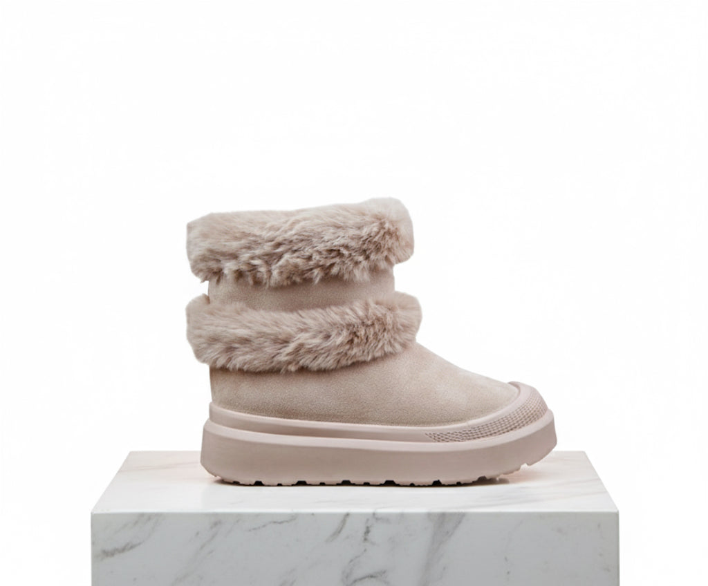 Winterboot Fluffy™️ – Black mid-ankle platform boots with full faux-fur lining, cozy urban style