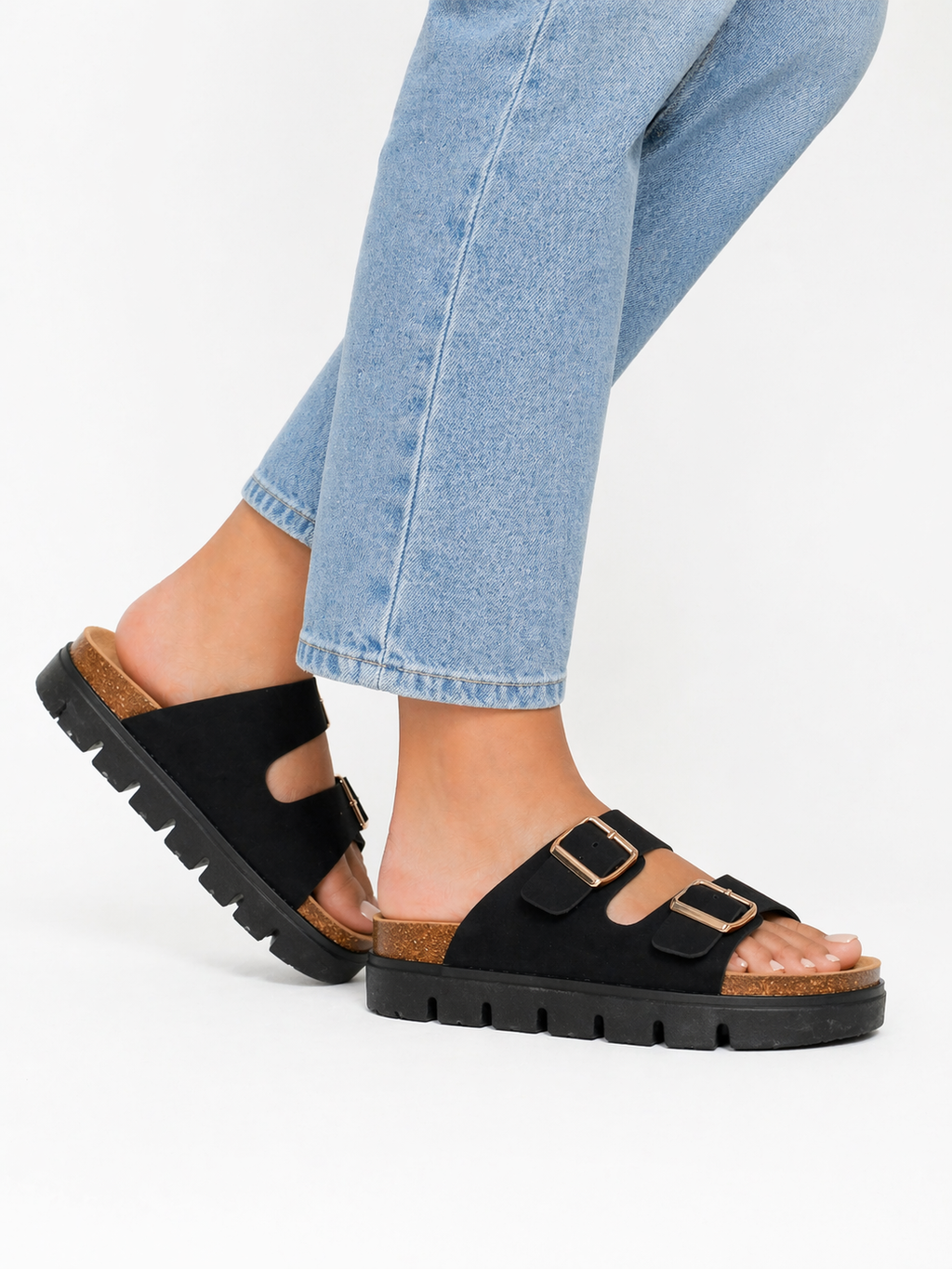 Black Chic : Comfortable Double Adjustable Buckle Sandals