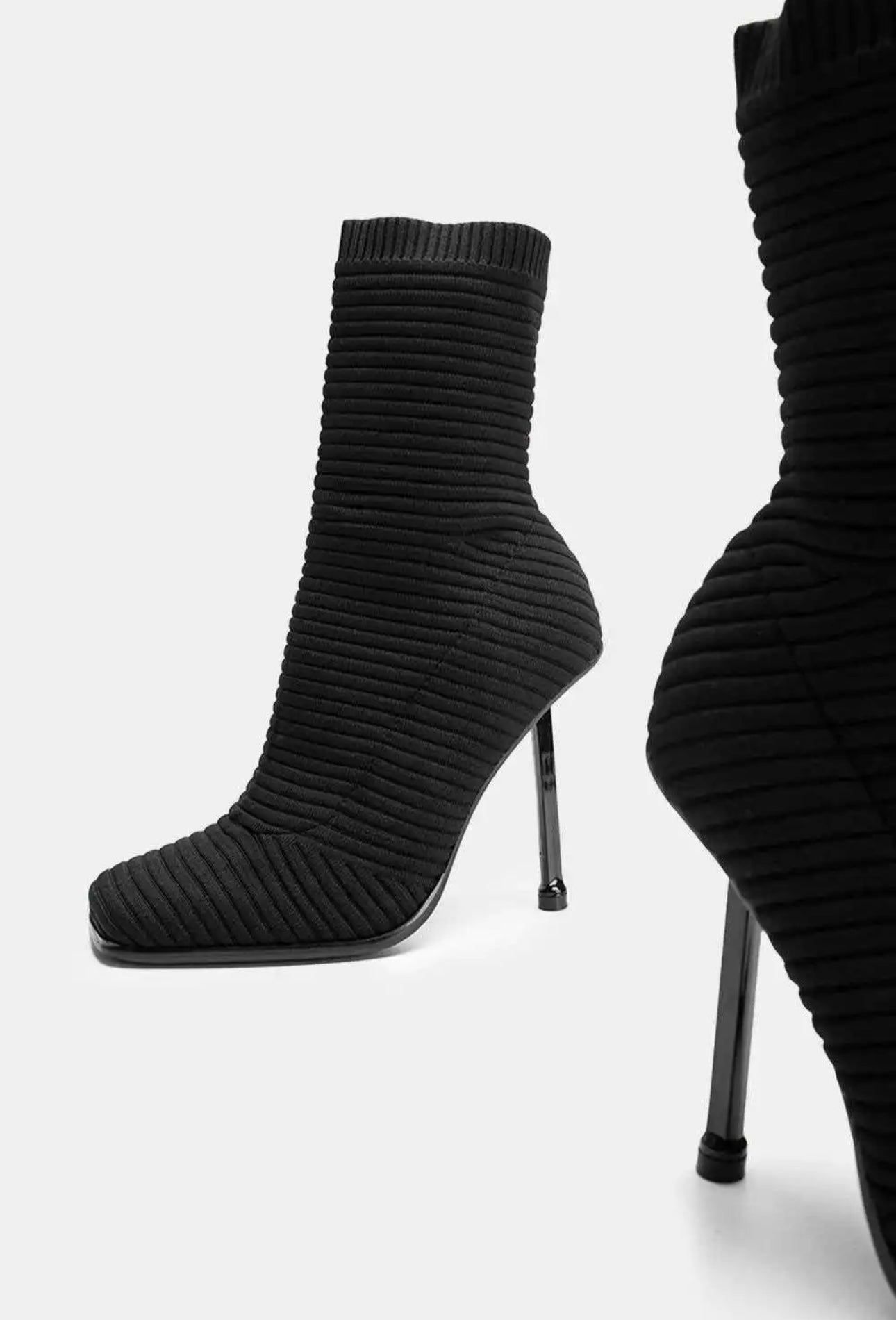 Black Sock Boots for Women – Elegant Stiletto Heels with Stretch Fit & Timeless Chic