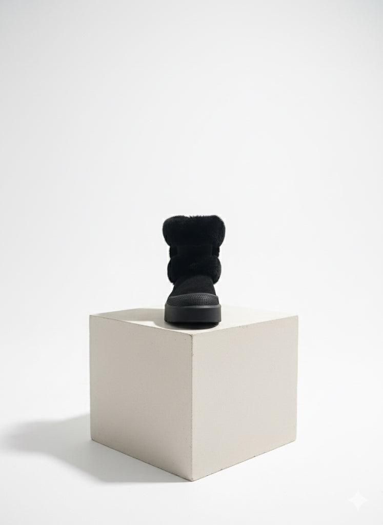 Winterboot Fluffy™️ – Black mid-ankle platform boots with full faux-fur lining, cozy urban style