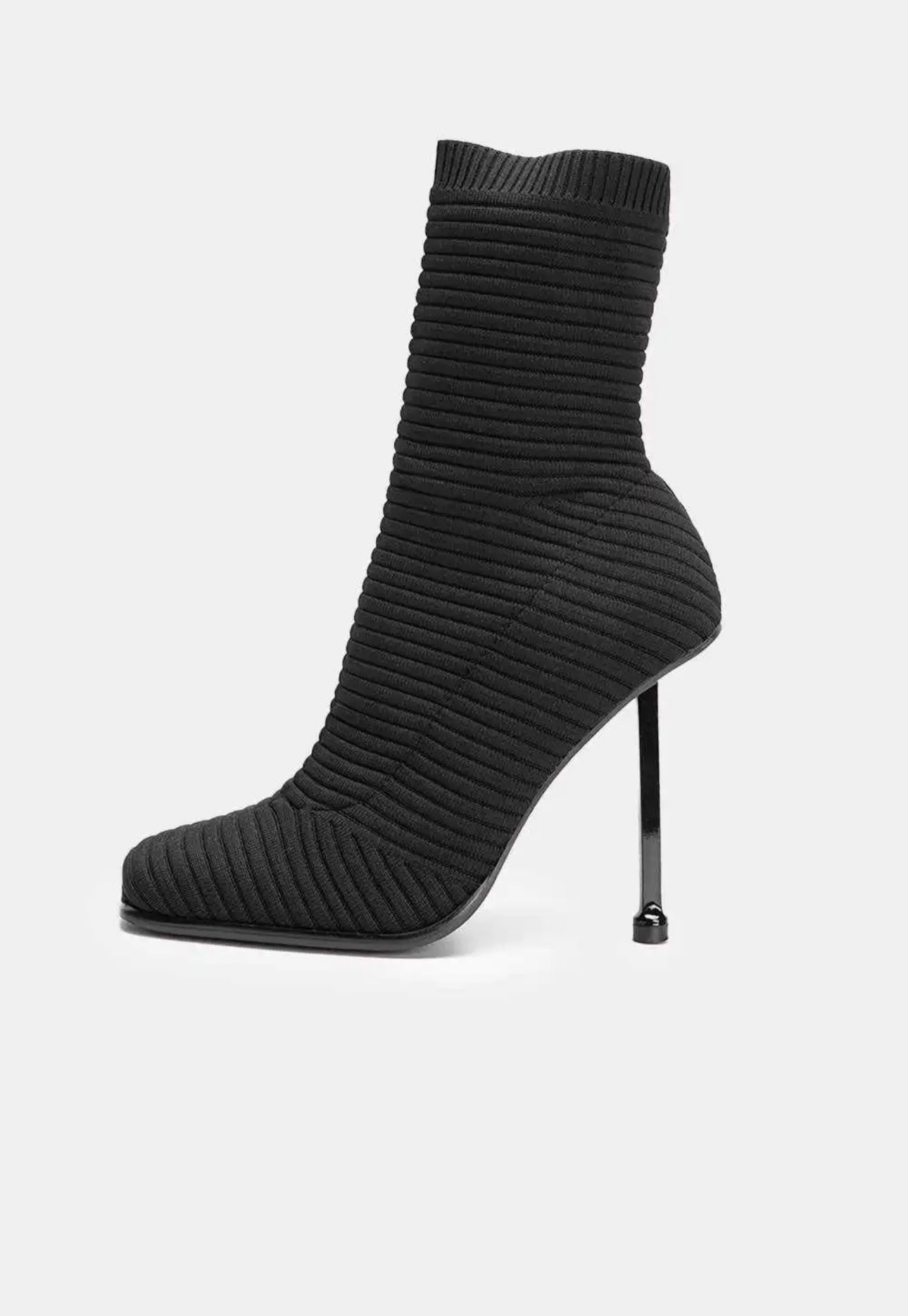 Black Sock Boots for Women – Elegant Stiletto Heels with Stretch Fit & Timeless Chic